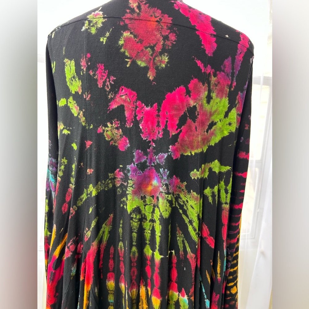 Boho Indy Artsy Flowy Kimono Cardigan Vibrant multicolor Tie Dye  XXL - Picture 5 of 13